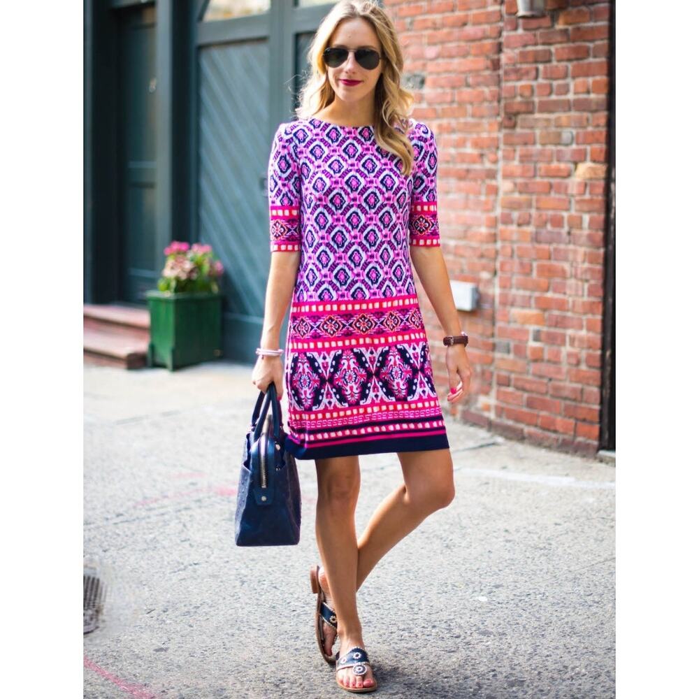 Eliza J Geometric Print Shift Dress NWT sz 12 Lined Polyester Spandex 1/2 Sleeve